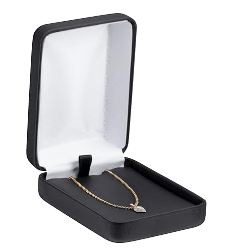 ALLUREPACK Pendant Necklace Box – Black PU Leather Rounded Jewelry Gift Box with Satin Top & Chain Slit – Luxury Pendant Display Case for Wedding, Anniversary, Birthday - color: Black, size: Pendant