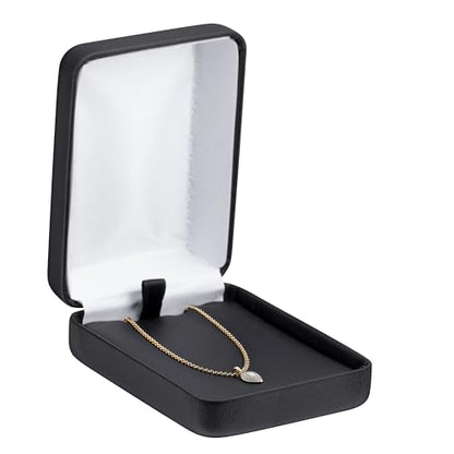 ALLUREPACK Pendant Necklace Box – Black PU Leather Rounded Jewelry Gift Box with Satin Top & Chain Slit – Luxury Pendant Display Case for Wedding, Anniversary, Birthday - color: Black, size: Pendant