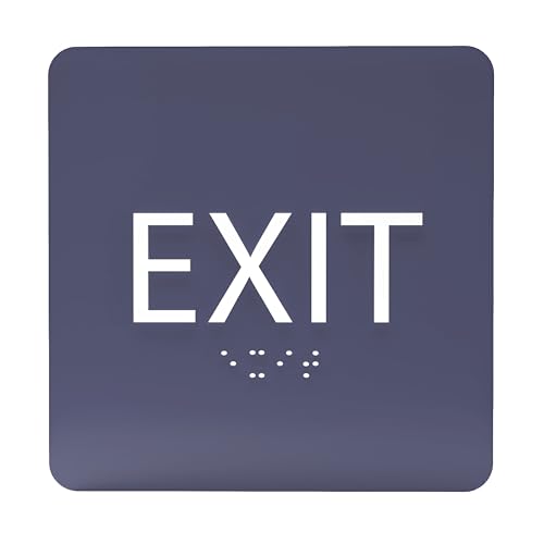 6" X6" Exit Sign - ADA Compliant Tactile Graphics Grade 2 Braille Text Acrylic Wall Signs - Emergency Rescue Safety Door Sign for Schools, Offices, Businesses, and Restaurants - color: Navy