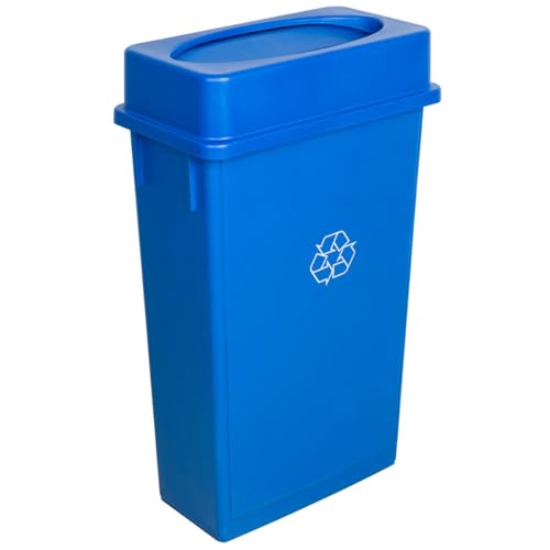 Slim Recycle Container with Lid, Heavy-Duty 23 Gallon Trash Can, Commercial Recycle Bin, Durable Plastic Waste Bin, Garbage Can for Restaurant, Garages, Kitchens, Office, Blue - color: Blue, size: 23 Gallon with Lid