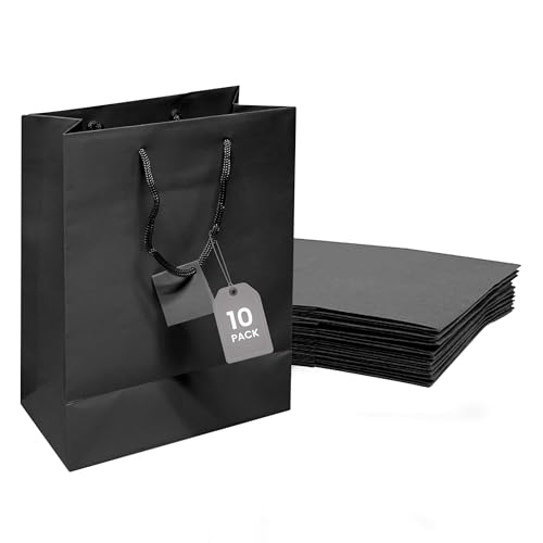 Novel Box Black Gift Bags with Handles 10 Pack 4.75x3.25x6.75 Inches - color: Black, size: Small