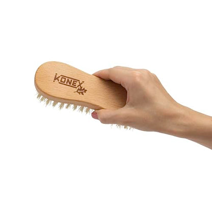KONEX Nylon Fiber Economy Utility Cleaning Hand Brush | Heavy Duty Hand-Held Scrub Brush Stiff Bristles | Wooden Body, Ideal Scrub Brushes for Cleaning (Peanut Shaped) - size: 1 Count (Pack of 1)
