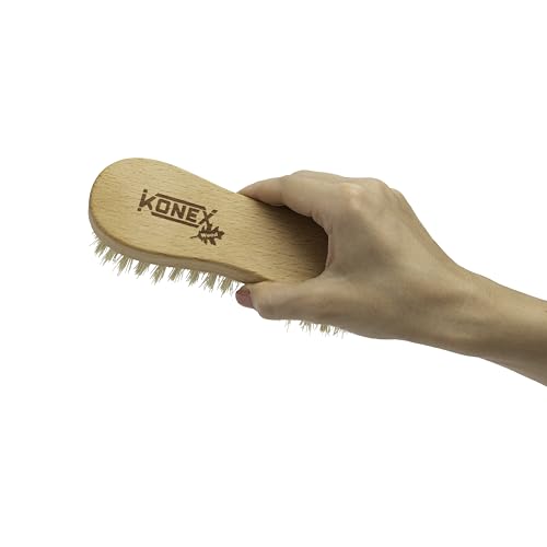 KONEX Nylon Fiber Economy Utility Cleaning Hand Brush | Heavy Duty Hand-Held Scrub Brush Stiff Bristles | Wooden Body, Ideal Scrub Brushes for Cleaning (Peanut Shaped) (Pack of 2) - size: 1 Count (Pack of 2)