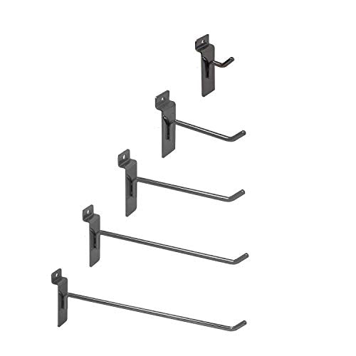 Only Hangers Commercial Grade Chrome Slatwall Hooks - Combo Pack of 25 Assorted Size Peg Hooks for Slatwall - (5) of Each 1",4",6", 8" and 10" Hooks