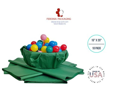 Holiday Green Tissue Paper Squares, Bulk 10 Sheets, Premium Gift Wrap and Art Supplies for Birthdays, Holidays, or Presents by Feronia packaging, Large 15 Inch x 20 Inch Made in USA - color: HolidayGreen