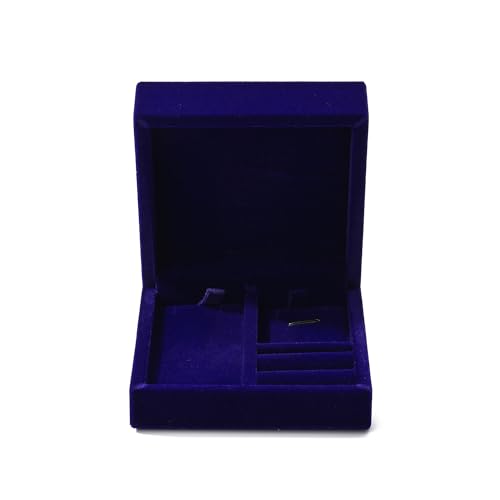 Velvet Jewelry Set Box, Blue Velvet Necklace Earring Ring Organizer - color: Blue