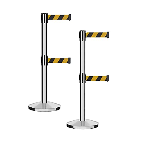 Crowd Control Warehouse RBB-100D Retractable Stanchion Barriers, Set of 2 - color: Black and Yellow Diagonal, size: 7.5 Foot