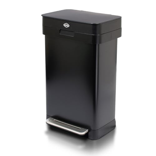 Clorox 13 Gallon Trash Can - 50L Kitchen Trash Can with Wide Step Pedal - Rectangular Black Stainless Garbage Bin with Hinged Rim and Odor Protection - color: Black Step