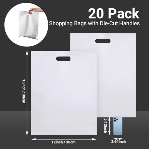 20 Pack 12x15 Inch Frosted Shopping Bags with Handles Plastic Gift Bags