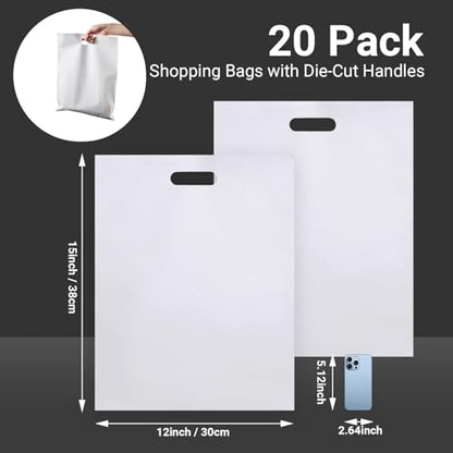 20 Pack 12x15 Inch Frosted Shopping Bags with Handles Plastic Gift Bags