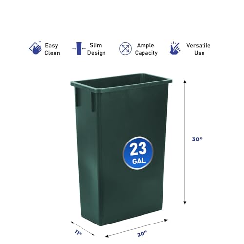 Plexon 23-Gallon Trash Can – Tall Narrow Garbage Bin for Kitchen, Home, Garage, or Commercial Use – Set of 2, Green