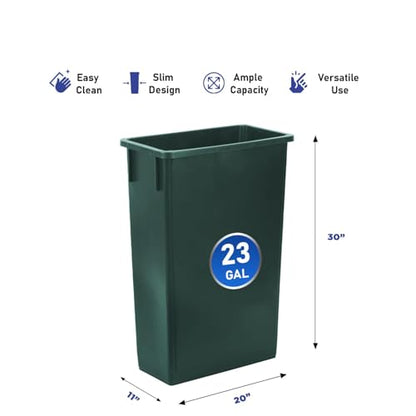 Plexon 23-Gallon Trash Can – Tall Narrow Garbage Bin for Kitchen, Home, Garage, or Commercial Use – Set of 2, Green