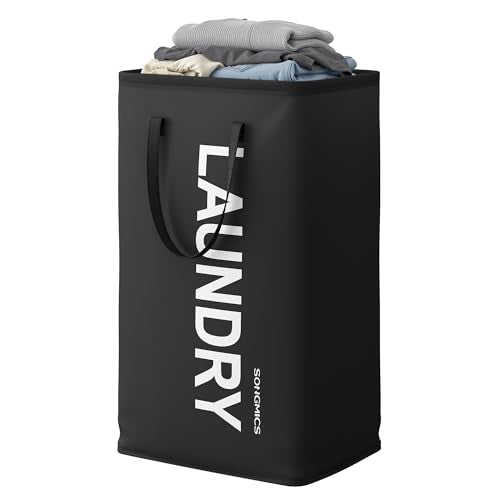 SONGMICS Laundry Hamper, 80 L Foldable Laundry Basket with Handle - color: Ink Black, size: 1 Pack