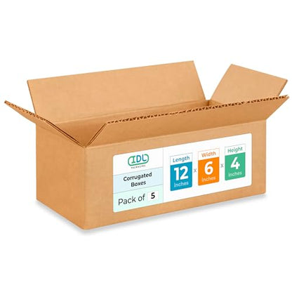 Medium Moving & Shipping Boxes 12 x 6 x 4 inches (5-Pack) - Extra Strength 200 lb vs Regular - Corrugated Boxes for Packaging, Made in USA - Shipping Box - Cardboard Shipping Box by IDL Packaging - size: 12 * 6 * 4" (Medium Boxes)