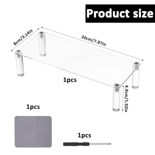 Acrylic Riser, Display Stand Clear Shelf 7.87x3.15x2 Inches Small Display Risers 1 Tier Rectangular Organizer Lightweight Tabletop Shelf for Cosmetic Products Tabletop Use and More