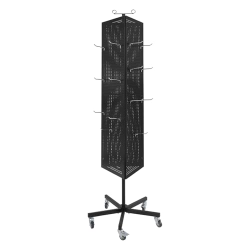 Triangular Metal Pegboard Panels Display with 20 Hooks, Black Pegboard Display Stand with Wheels, Jewelry Display Rack, Art Display Stand for Retail Shops, Boutiques