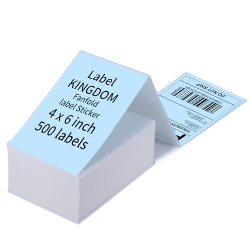 Label KINGDOM 4"x 6" Fanfold Blue Thermal Label Printer Paper, 500 Stickers - color: Black on Blue-500pcs