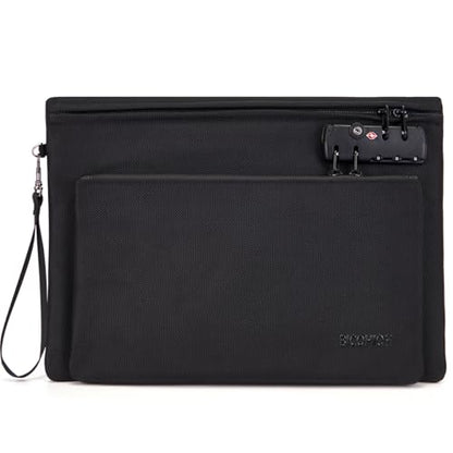Notary Bag with Lock, Double layer Cash Bag, Notary Supplies, Valuable Storage Bag,Lock Bag travel safe - color: Black