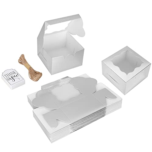 KPOSIYA 60pcs Small Cookie Boxes with Window, 4x4x2.5 Silver Bakery Box - color: Silver, size: 60