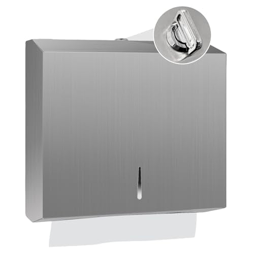 Stardrix Knob Latch (No Key Lock) Paper Towel Dispenser, Wall-Mount, Brushed Stainless Steel, Commercial Large Capacity, Fits 250 C-Fold / 300 Multi-Fold Towels - color: Brushed, size: 250 C Fold/300 Multi-Fold with Knob Latch