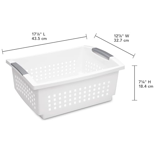 Sterilite Large Stacking Basket Plastic Storage Organizer, White, 4-Pack - size: 4 Pack, style: Large