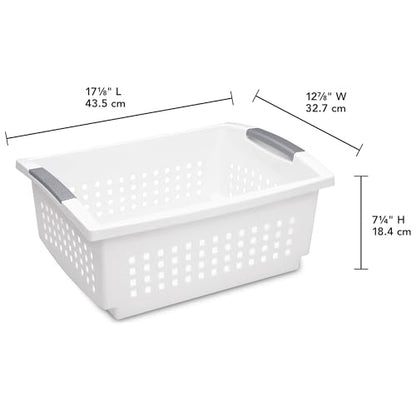 Sterilite Large Stacking Basket Plastic Storage Organizer, White, 4-Pack - size: 4 Pack, style: Large