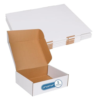Fishat 13" x 10" x 4" White Corrugated Cardboard Shipping Boxes Set of 5 - size: 13" x 10" x 4"