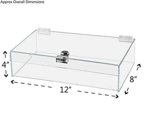 Acrylic Locking Display Case with Keys 12" x 8" x 4" Clear Rectangular Lucite Countertop Tray with Lid for Artifacts Antiques Collectibles Jewelry Currency and Coins by Marketing Holders - size: 12"w x 8"d x 4"h