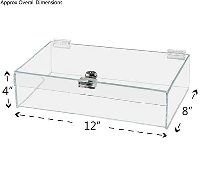 Acrylic Locking Display Case with Keys 12" x 8" x 4" Clear Rectangular Lucite Countertop Tray with Lid for Artifacts Antiques Collectibles Jewelry Currency and Coins by Marketing Holders - size: 12"w x 8"d x 4"h