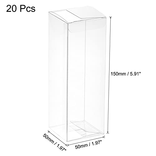 MECCANIXITY Plastic Retail Boxes 2"x2"x5.9" (50x50x150mm) Gift Box with Protecting Film for Candy, Cookies, Christmas, Wedding, Party Wrapping Clear Pack of 20 - size: 2"x2"x5.9"
