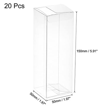 MECCANIXITY Plastic Retail Boxes 2"x2"x5.9" (50x50x150mm) Gift Box with Protecting Film for Candy, Cookies, Christmas, Wedding, Party Wrapping Clear Pack of 20 - size: 2"x2"x5.9"