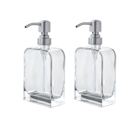Glass Soap Dispenser with Rust Proof Stainless Steel Pump, Kitchen Hand and Dish Soap Dispensers 2 Pack Set, Refillable Hand Sanitizer Clear Soap Dispenser Bathroom Set, Brushed Nickel - color: Brushed Nickel, size: 2 pack - 11 oz