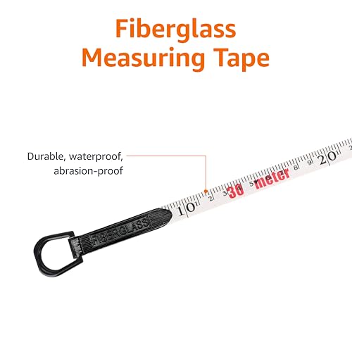 Amazon Basics Open Reel Fiberglass Measuring Tape, Versatile, Reliable, Shock-Absorbing Handle, Inch/Metric Scale, Impact Resistant Shell, 100-feet (30-Meters) by 1/2-Inch, Orange
