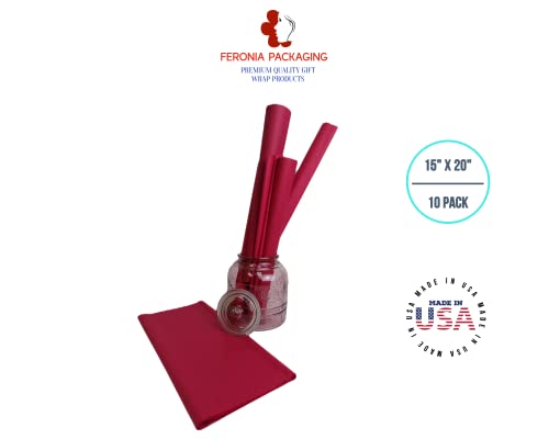 Cranberry Tissue Paper Squares, Bulk 10 Sheets, Premium Gift Wrap and Art Supplies for Birthdays, Holidays, or Presents by Feronia packaging, Large 15 Inch x 20 Inch Made in USA - color: Cranberry