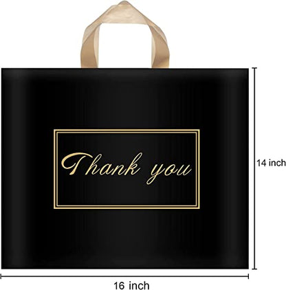 WAKAKO 60 Pack Thank You Shopping Bags, 16x14 Inch Reusable Plastic Shopping Thank You Gift Bags with Handle for Small Business, Black - color: Black(16X14IN)