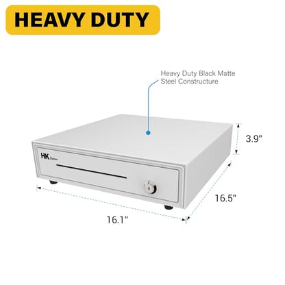 HK SYSTEMS 16inch Heavy Duty POS Cash Drawer with 5Bill/5Coin with Under Counter Mounting Metal Bracket - color: White, size: 16inch+Bracket