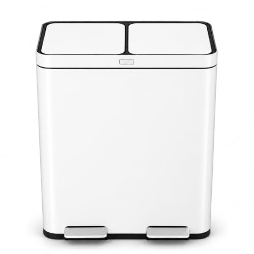Home Zone Living 16 Gallon Kitchen Trash Can with Dual Compartments - color: White, size: 16 Gallon