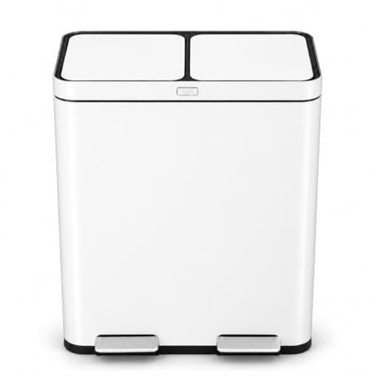 Home Zone Living 16 Gallon Kitchen Trash Can with Dual Compartments - color: White, size: 16 Gallon