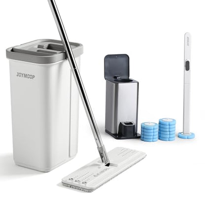 JOYMOOP Bathroom Cleaning Set, Mop and Bucket System with Toilet Brush Set, White, Microfiber Flat Mop for Household & Commercial Floor and Bathroom Cleaning - color: B