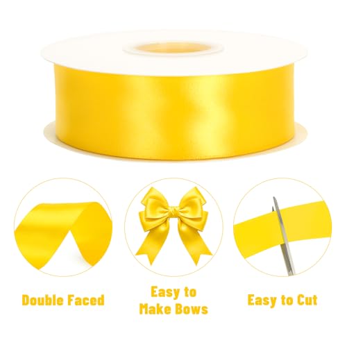 KINGLAKE Double Faced Maize Yellow Satin Ribbon - 1-1/2 Inch x 50 Yards - color: Maize Yellow