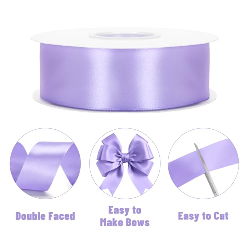 KINGLAKE Double Faced Light Purple Satin Ribbon - 1-1/2 Inch x 50 Yards - color: Light Purple