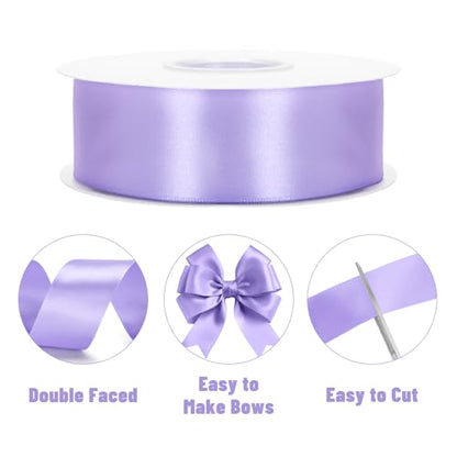 KINGLAKE Double Faced Light Purple Satin Ribbon - 1-1/2 Inch x 50 Yards - color: Light Purple