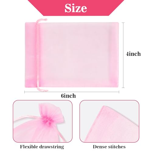 Sukh Pink Organza Bags 4"x6" - 100PCS Small Mesh Drawstring Gift Bags - color: Pink, size: 100 Count (4 x 6 Inches)