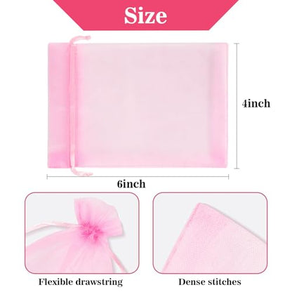 Sukh Pink Organza Bags 4"x6" - 100PCS Small Mesh Drawstring Gift Bags - color: Pink, size: 100 Count (4 x 6 Inches)