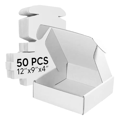 Mailer Boxes Bulk Sale 50 PCS – Shipping Cartons for Small Business - 12x9x4 - White/White - 50 Pack - size: 12x9x4
