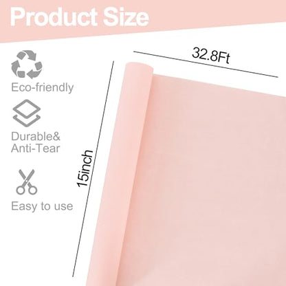 BEISHIDA Peach Pink Gift Wrapping Paper Roll, 15in X 32ft Kraft Bulletin Board Paper Gift Wrap for Christmas Mother's Day Valentine's Day Graduation, Flower Wrap - color: peachpink