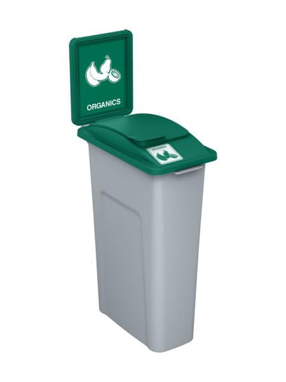 Waste Wise 23 Gallon Recycled HDPE Waste and Recycling Bin for Commercial Spaces - (Green/Grey w/Sign & Lid, Organics) - color: Green Grey Organics