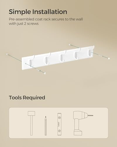 SONGMICS Wall-Mounted Coat Rack, 5 Dual Metal Hooks - color: White, size: 1 Pack-5 Hooks, style: Without Shelf