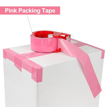 BOMEI PACK Pink Packing Tape, 1.88'' x 55yds Per Roll,3 Rolls Heavy Duty Packaging Tape with Dispensers for Packing Shipping Moving and Sealing - color: pink