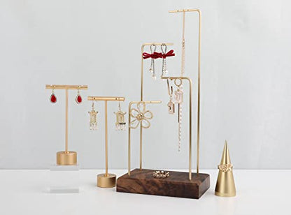 Gold Metal Small Earring T Bar Stand Retail Display Holder, Retail Jewelry photography props for Show【Gold-Round Base Height 4.5"】 - color: Gold, size: Low